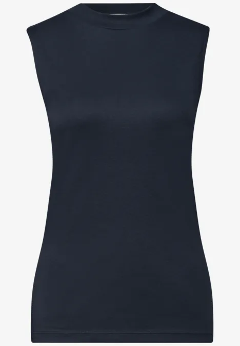 Basic top shadowed navy Donker mouwloos topje met smalle bandjes.