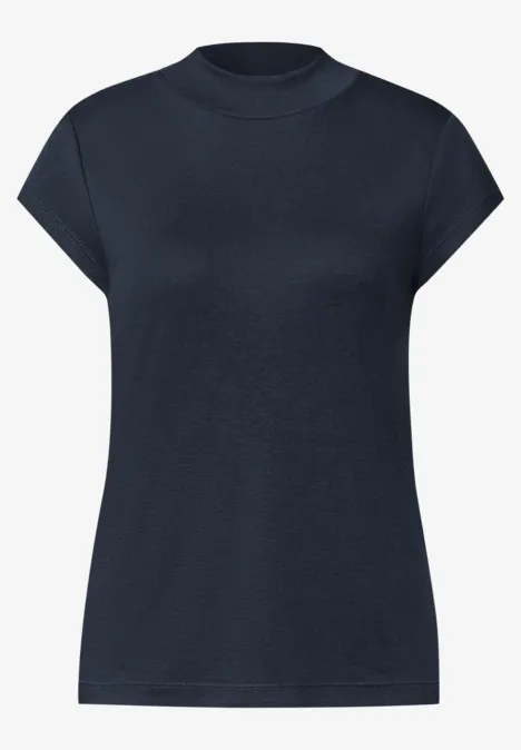 Basic Shirt mit Turtle Neck shadowed navy Schwarzes, kurzärmeliges T-Shirt mit Rundhalsausschnitt in schlichter Optik.