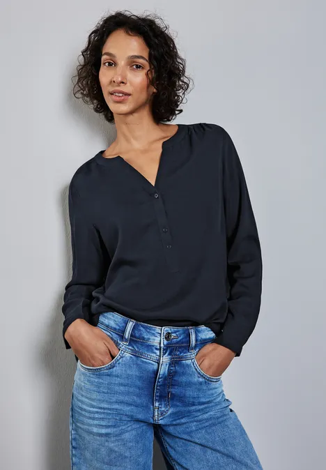 Basic Bluse in Unifarbe dark blue