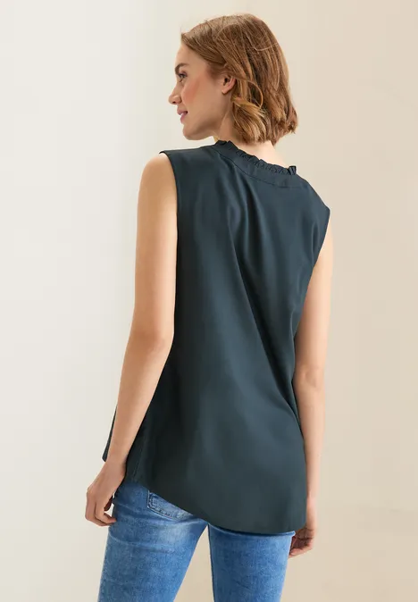 Ärmellose Bluse mit Rüschen cool vintage green