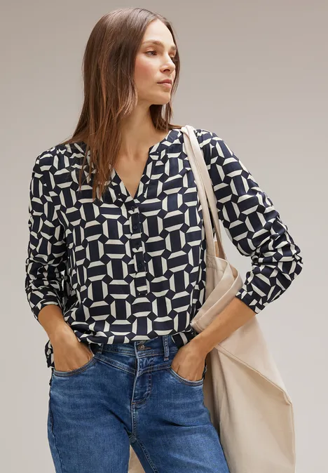 Viskose Bluse mit Print deep blue