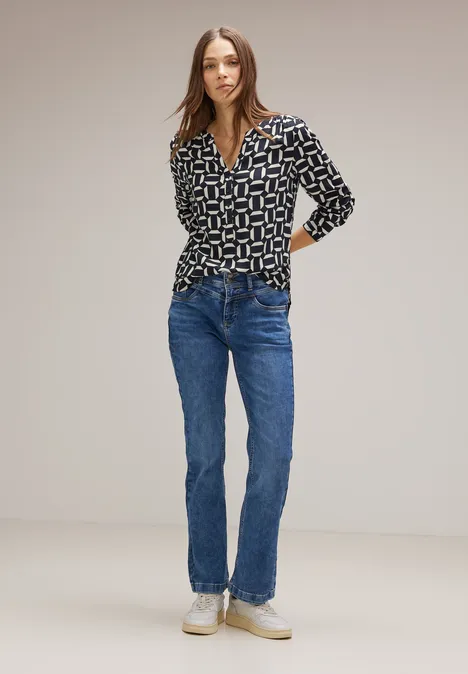 Viskose Bluse mit Print deep blue