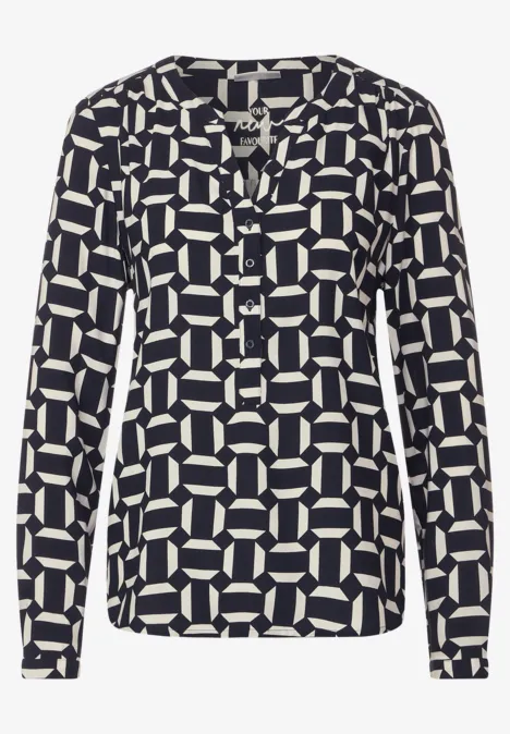 Viskose Bluse mit Print deep blue