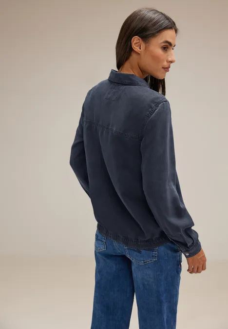 Jeansblouse met elastische band blue overdye black washed