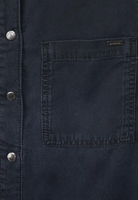 Jeansblouse met elastische band blue overdye black washed