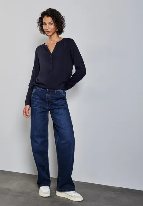 Basic Bluse in Unifarbe deep blue
