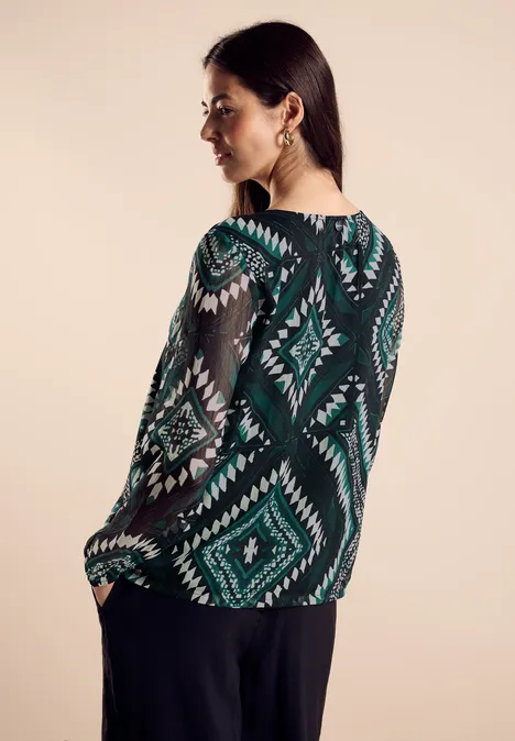 Rundhals Chiffon-Bluse hunter green