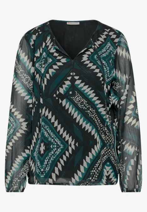 Rundhals Chiffon-Bluse hunter green