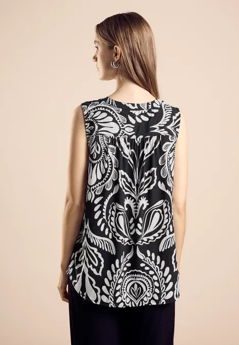 Ärmellose Bluse mit Print Black