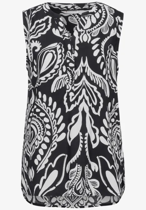 Ärmellose Bluse mit Print Black