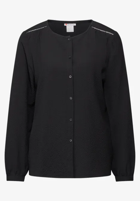 Strukturbluse mit Stickerei Black