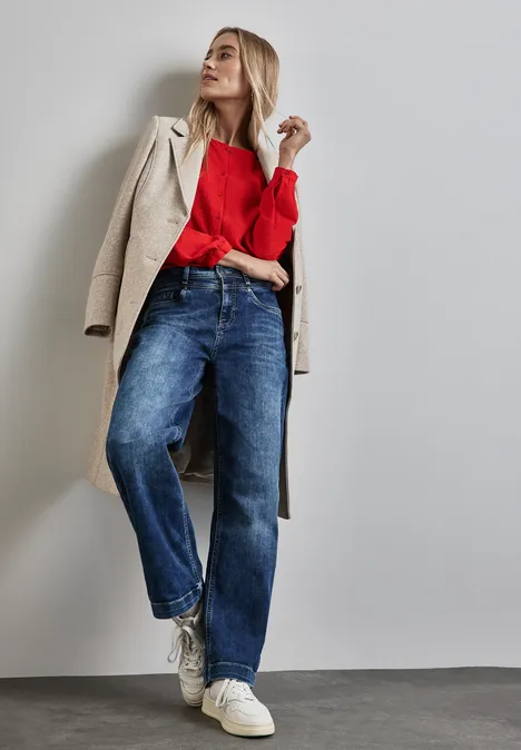 Strukturbluse mit Stickerei autumn red