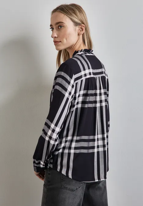 Karierte Bluse mit Rüschen Black