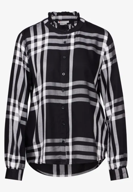 Karierte Bluse mit Rüschen Black