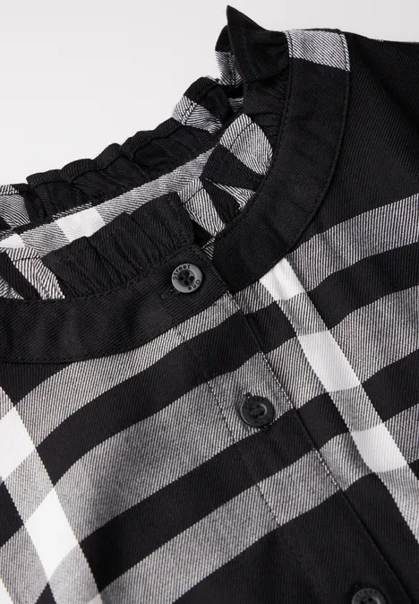 Karierte Bluse mit Rüschen Black