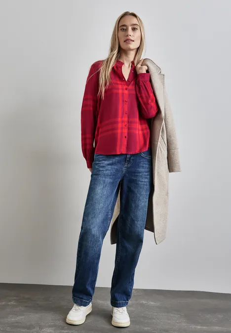 Karierte Bluse mit Rüschen beet red