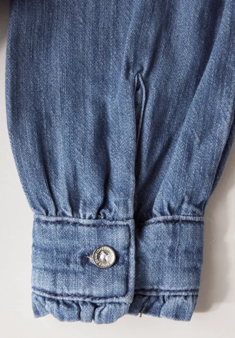 Jeans-Bluse mit Rüschen mid blue soft wash