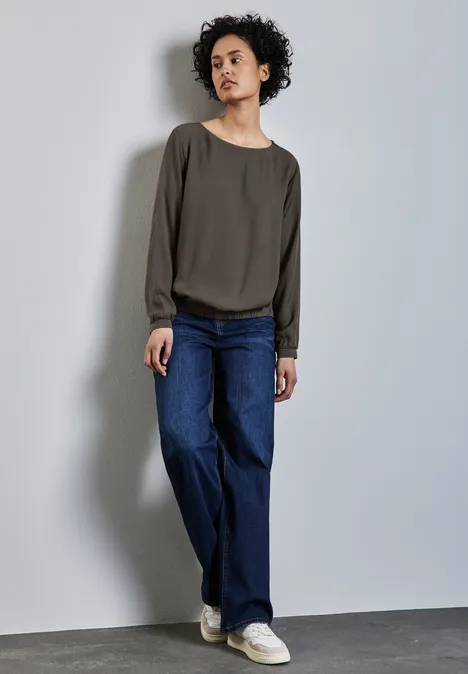 Bluse mit gerafftem Saum muddy brown