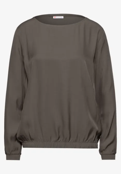 Bluse mit gerafftem Saum muddy brown