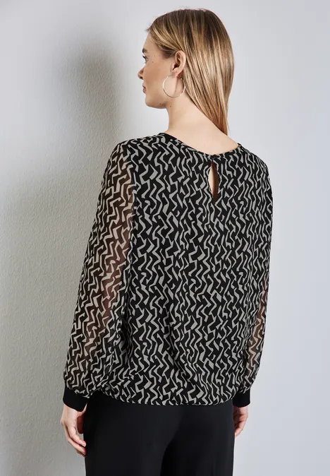 Chiffon-Bluse mit Print Black