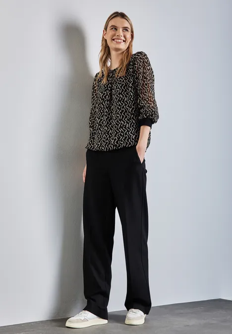Chiffon-Bluse mit Print Black
