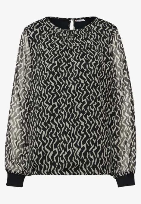 Chiffon-Bluse mit Print Black