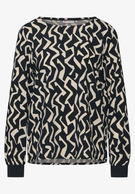 Bedruckte Rundhalsbluse Black