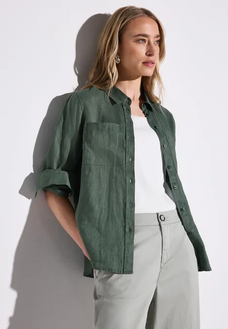 Linnen overhemd blouse garden green