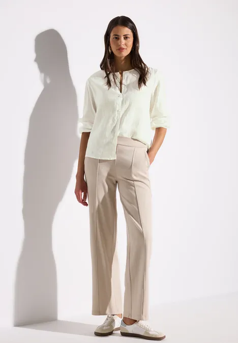 Rundhalsbluse aus Leinen off white