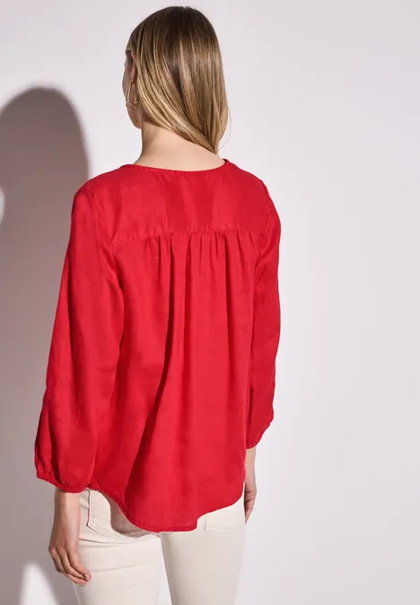 Rundhalsbluse aus Leinen glory red