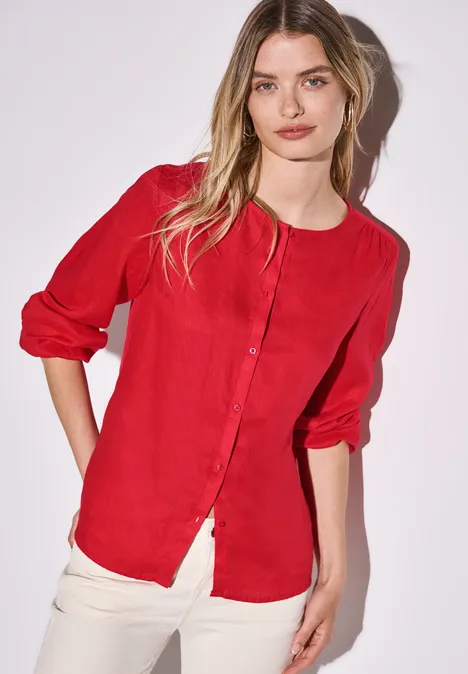 Rundhalsbluse aus Leinen glory red