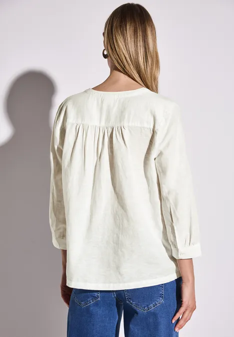 Leinenmix-Bluse in Unifarbe off white