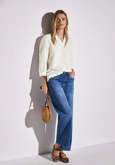 Leinenmix-Bluse in Unifarbe off white