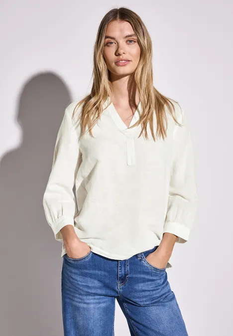 Leinenmix-Bluse in Unifarbe off white