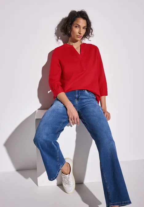 Leinenmix-Bluse in Unifarbe glory red