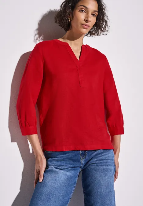 Leinenmix-Bluse in Unifarbe glory red