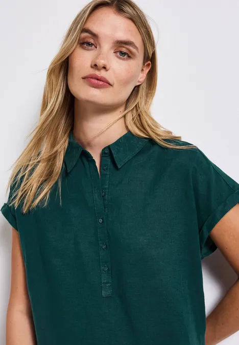 Leinenmix Hemdbluse dark garden green
