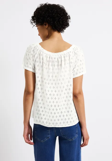 Bluse mit Lochstickerei off white