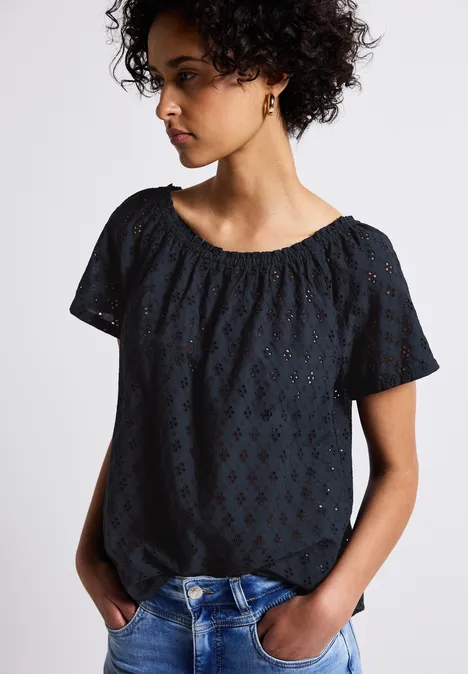 Bluse mit Lochstickerei deep blue