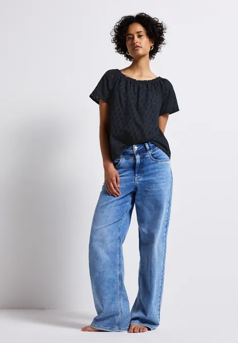 Bluse mit Lochstickerei deep blue