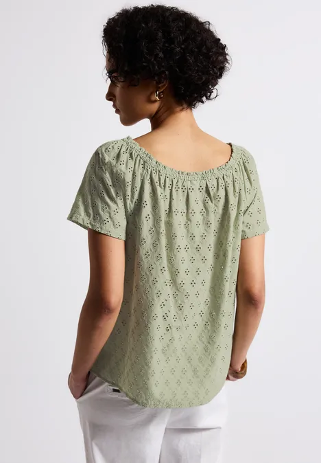 Bluse mit Lochstickerei soft moss green