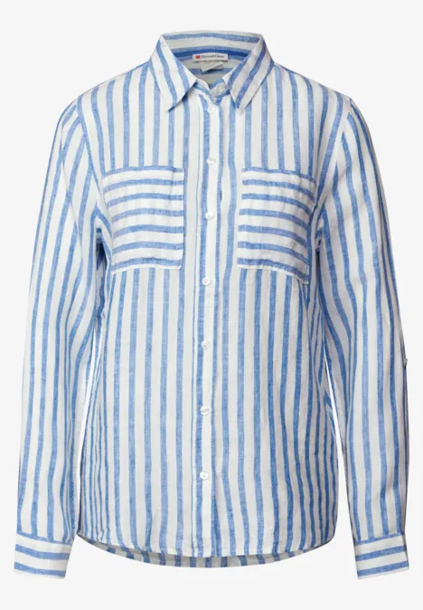 Gestreept linnen overhemd blouse serenity blue