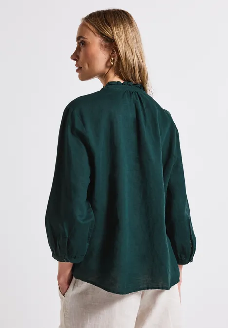 Leinenmix Bluse mit Rüschen dark garden green