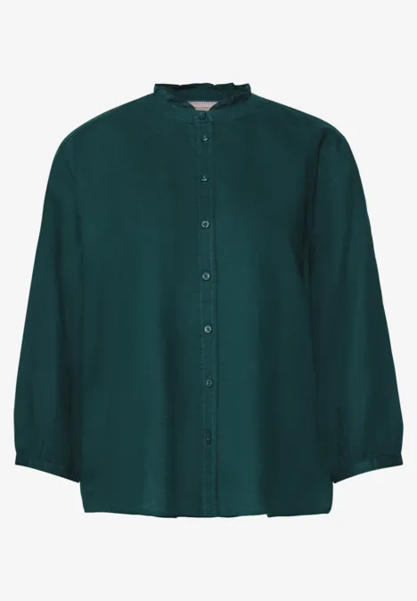 Leinenmix Bluse mit Rüschen dark garden green