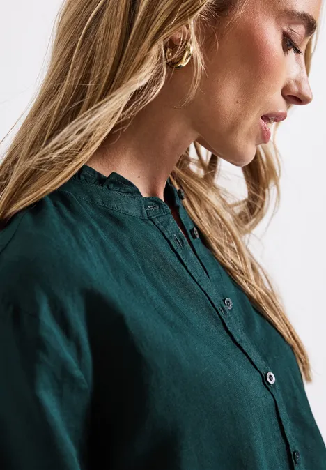 Leinenmix Bluse mit Rüschen dark garden green