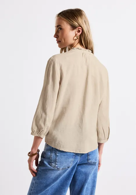 Leinenmix Bluse mit Rüschen moonstone sand