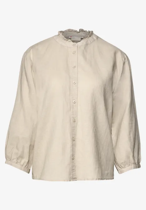 Linnen blouse met ruches moonstone sand