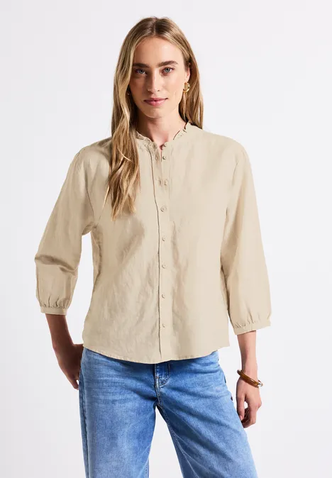 Leinenmix Bluse mit Rüschen moonstone sand
