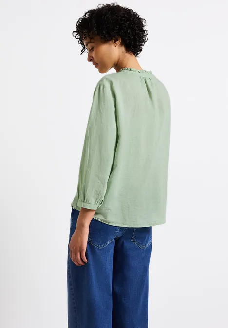 Leinenmix Bluse mit Rüschen soft jade green
