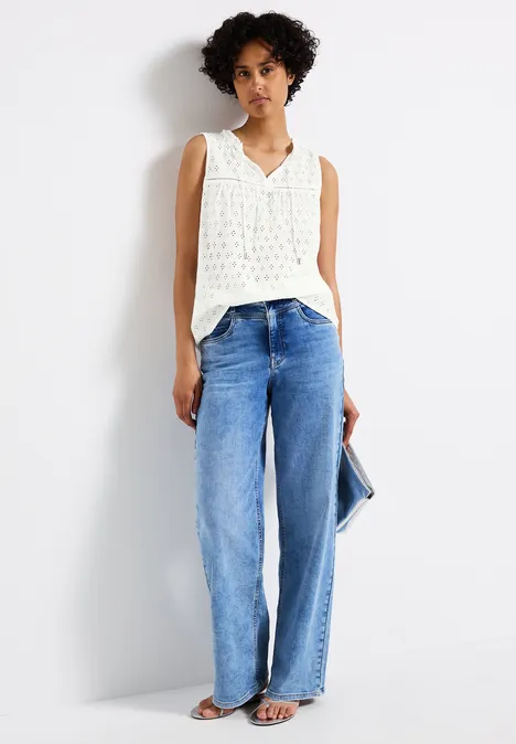 Ärmellose Stickmuster Bluse off white